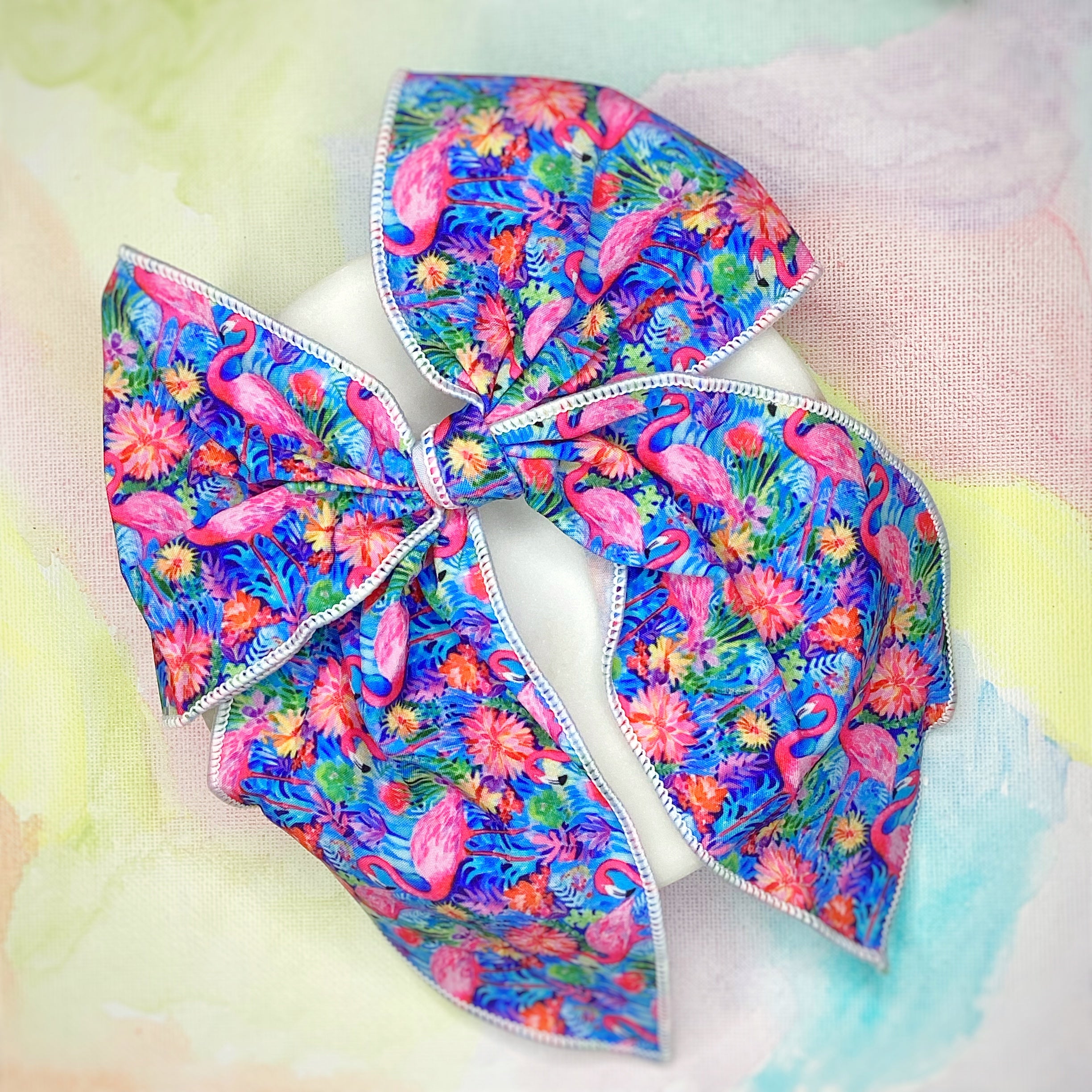 Colorful Flamingos Bow Strip, Headband, Baby Headwrap and Scrunchie Collection