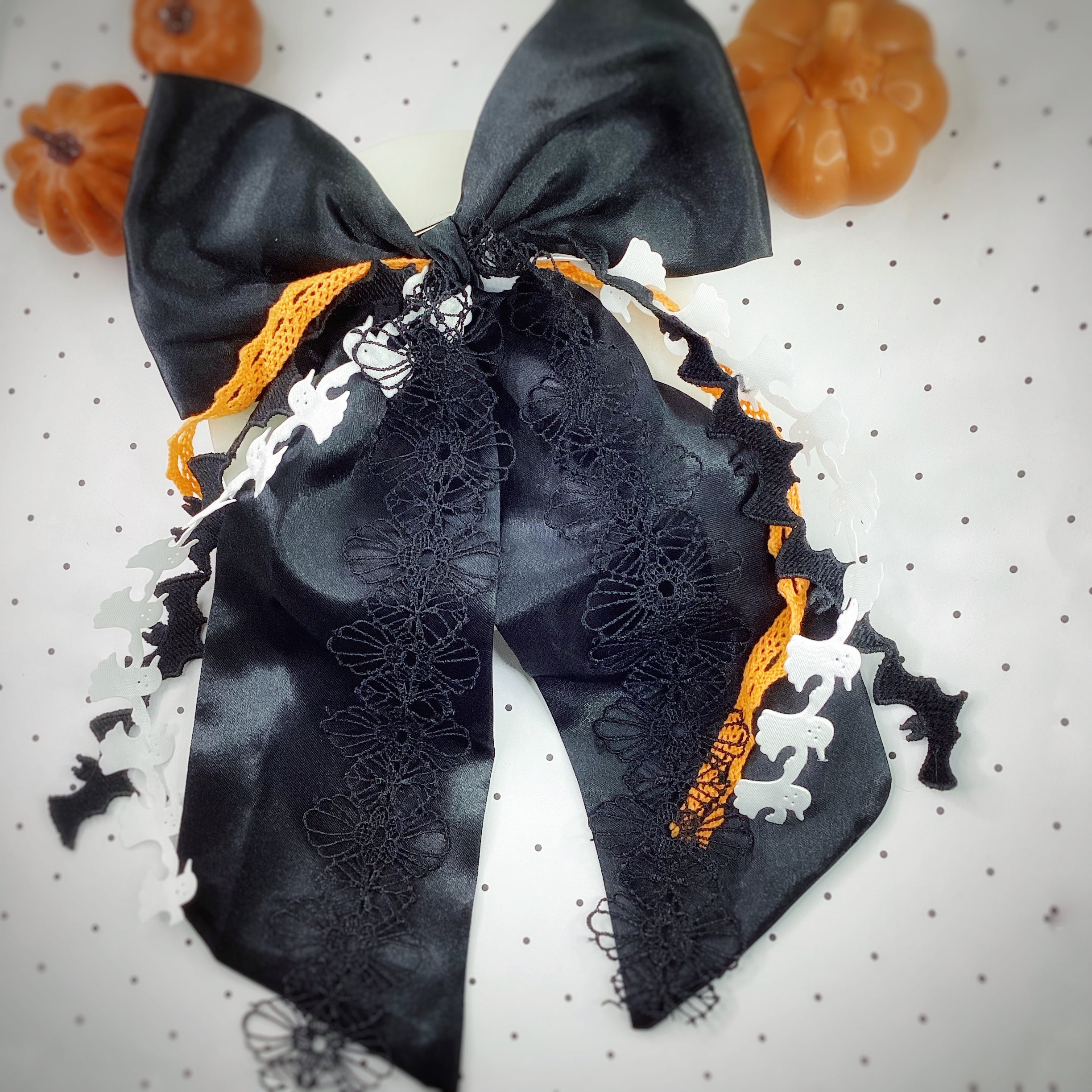 Halloween Black Satin OTT Finished Bow