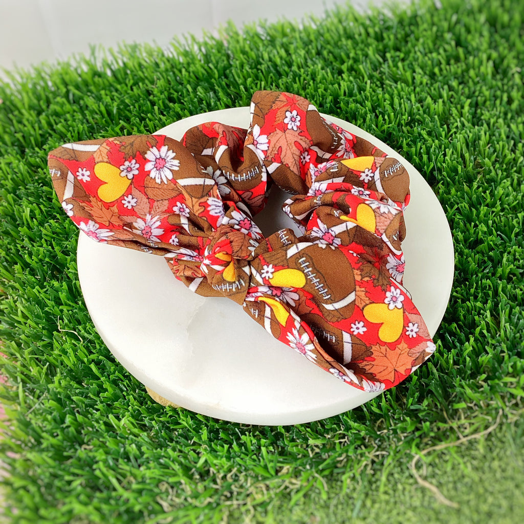 Red and Yellow Football Bow Strip, Headband and Scrunchie Collection