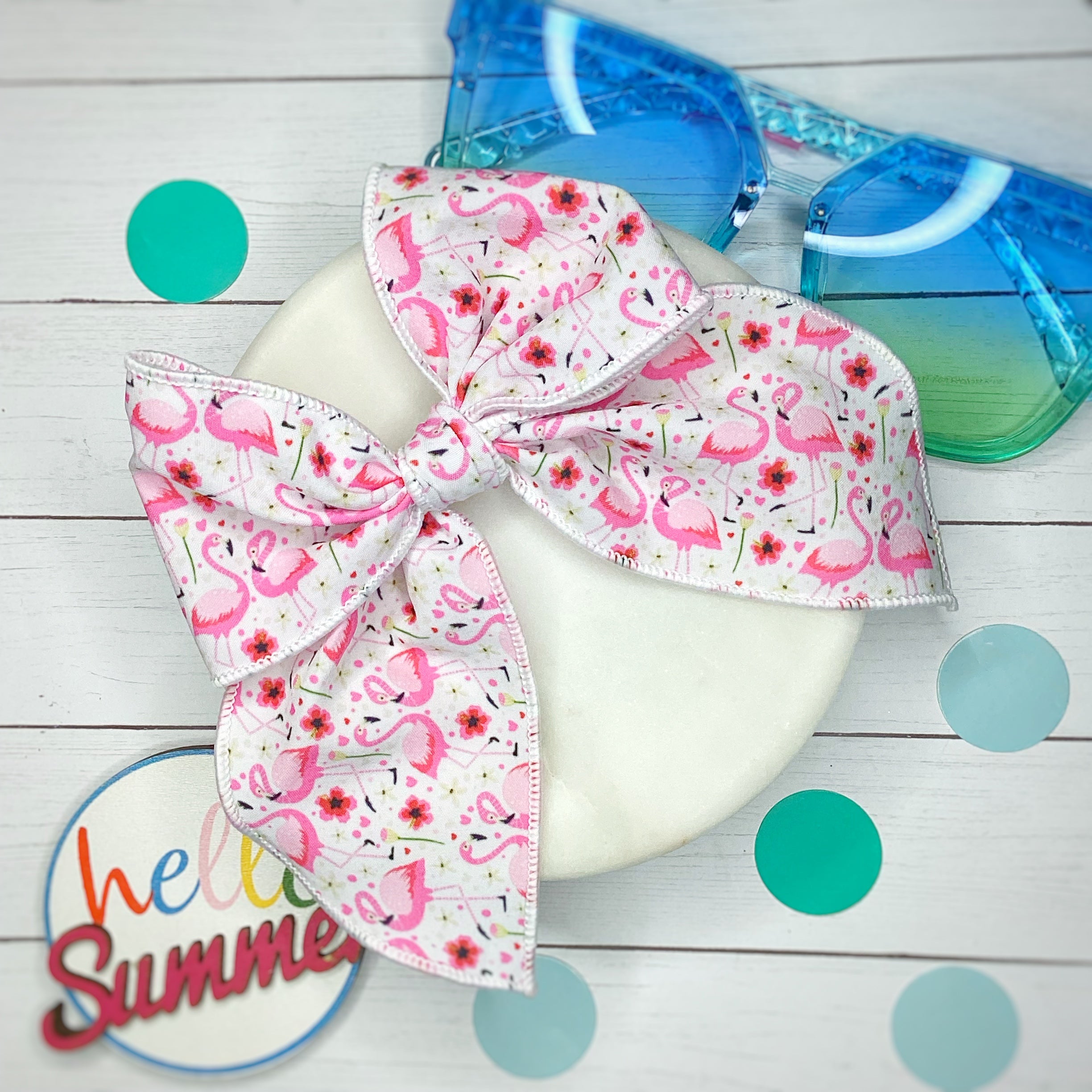 Pink Flamingo Bow Strip, Headband and Scrunchie Collection