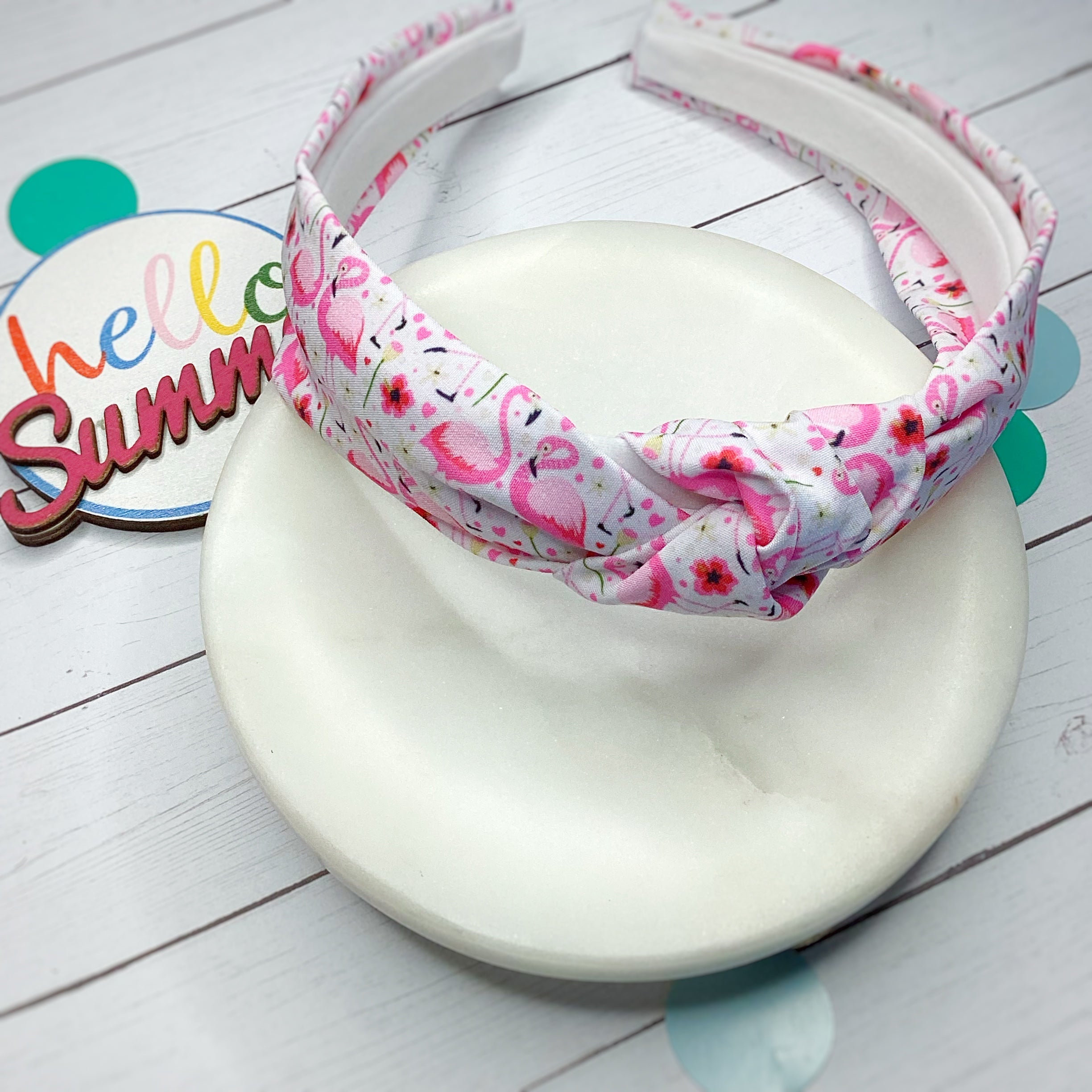 Pink Flamingo Bow Strip, Headband and Scrunchie Collection