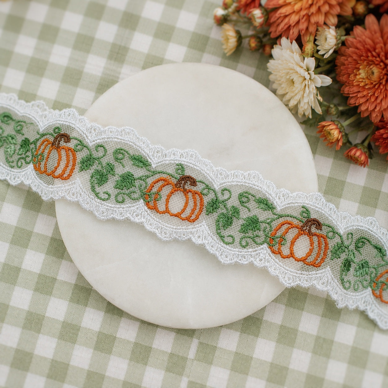 Pumpkin and Vine Silhouette Bow Lace - RTS