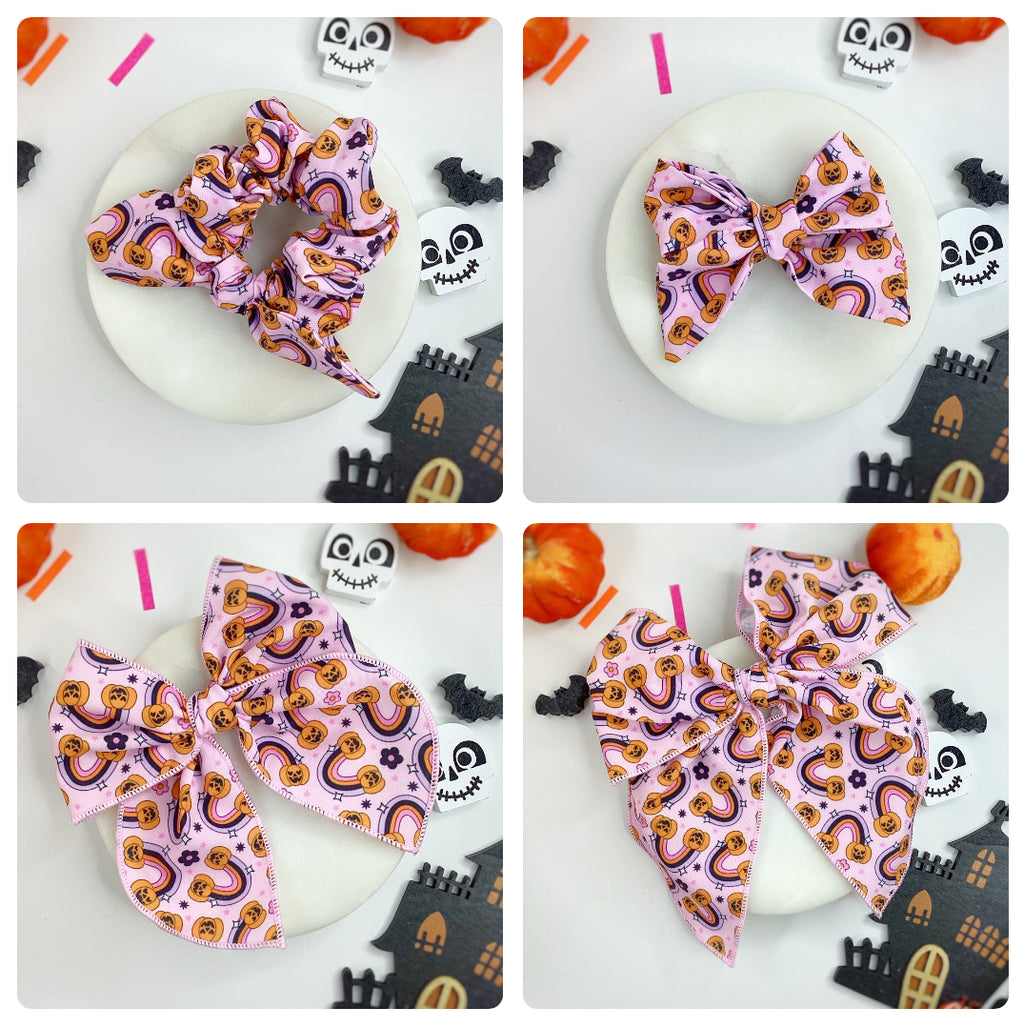 Rainbow Jack-o-lanterns Bow Strip and Scrunchie Collection