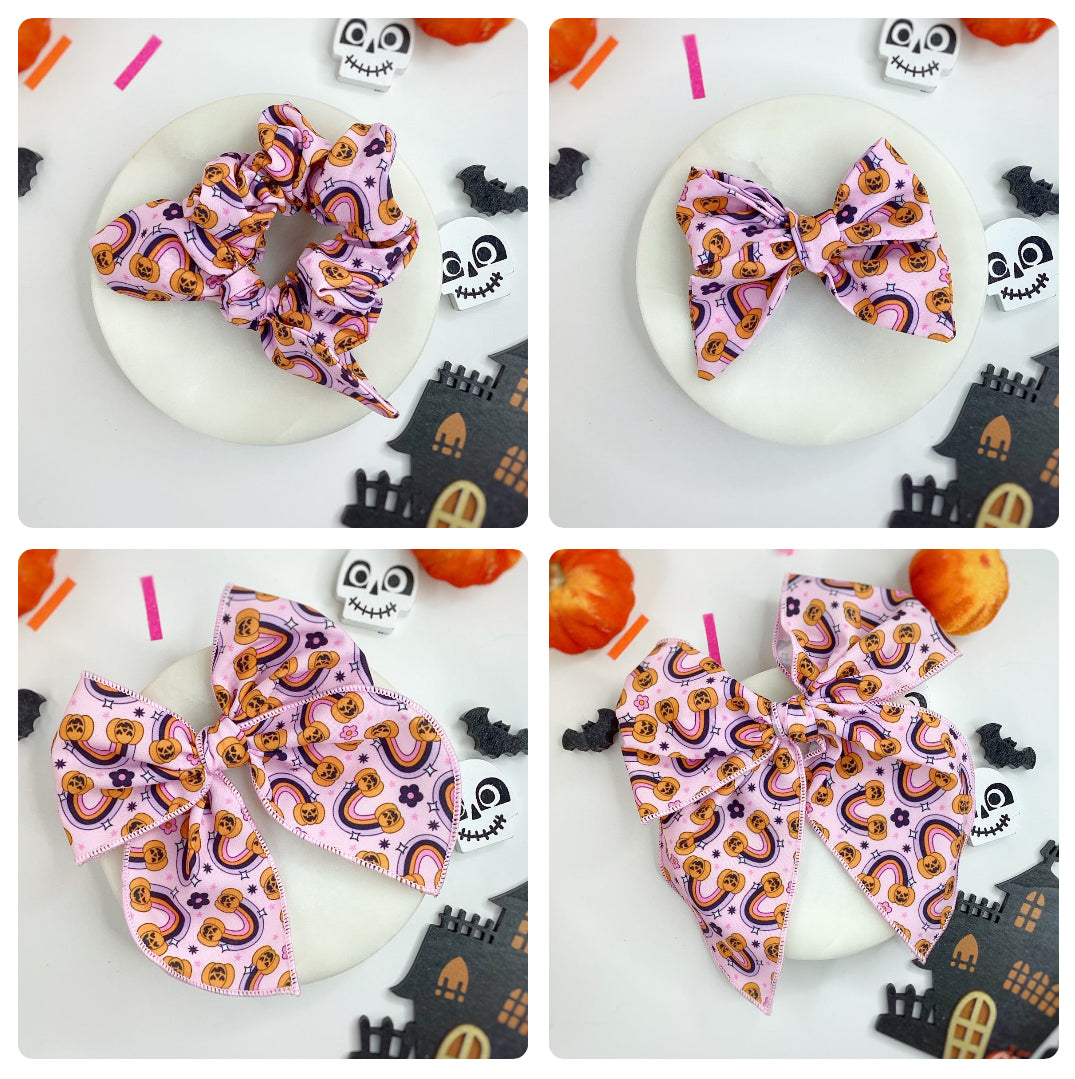 Rainbow Jack-o-lanterns Bow Strip and Scrunchie Collection