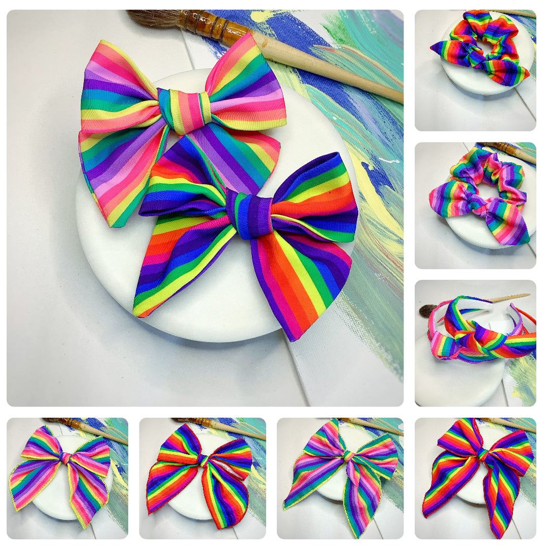 Rainbow Stripe Bow Strip, Headband and Scrunchie Collection
