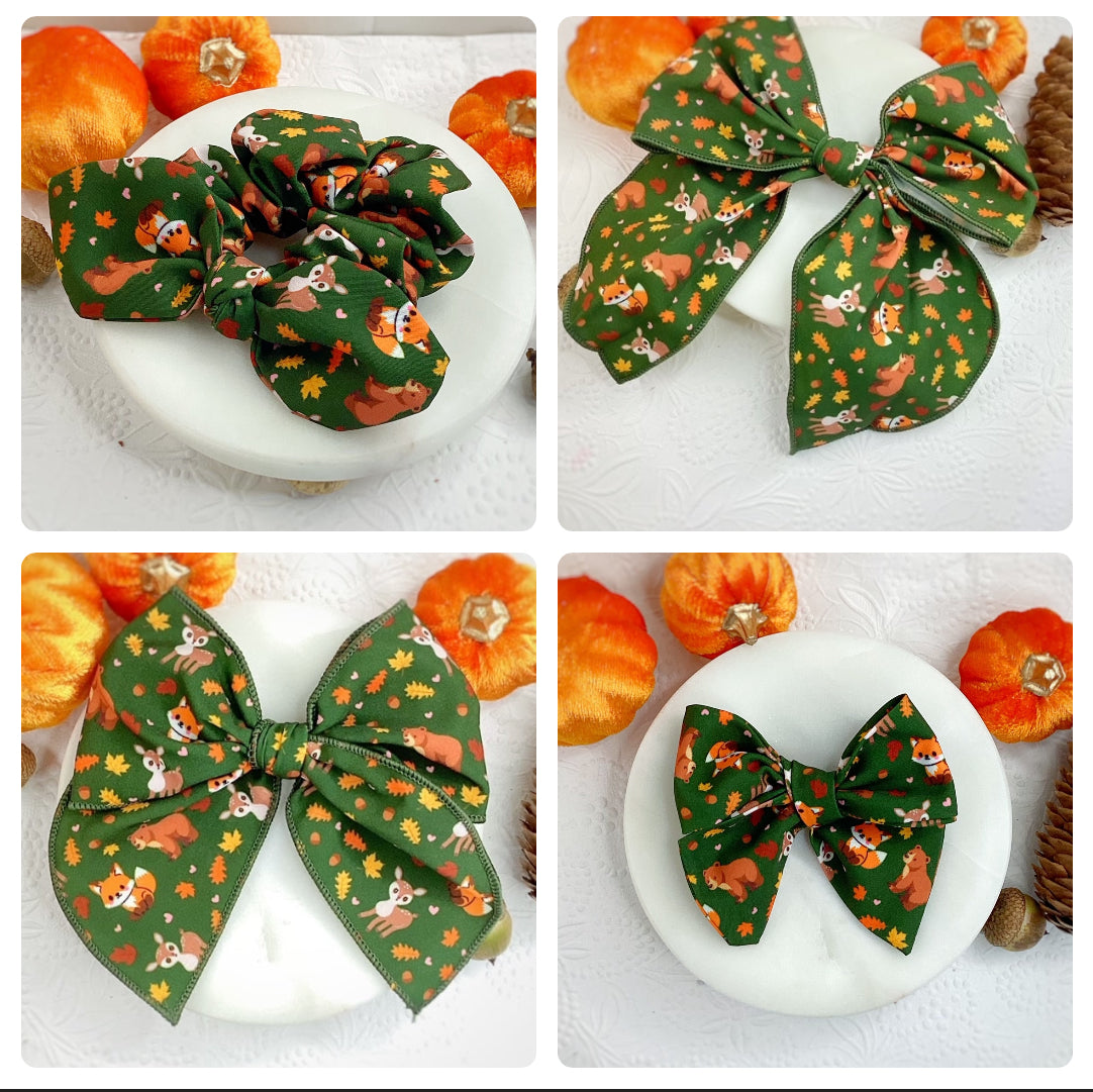 Fall Forest Friends Bow Strip and Scrunchie Collection