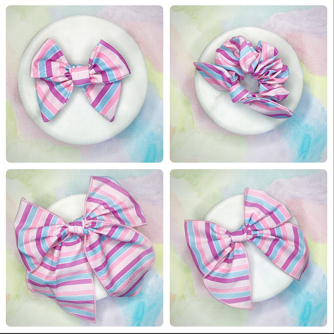 Pastel Stripes Bow Strip and Scrunchie Collection