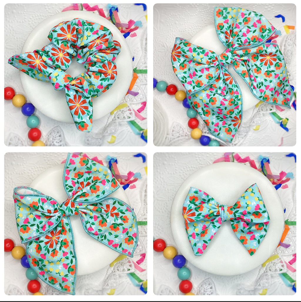 Vibrant Florals Bow Strip and Scrunchie Collection