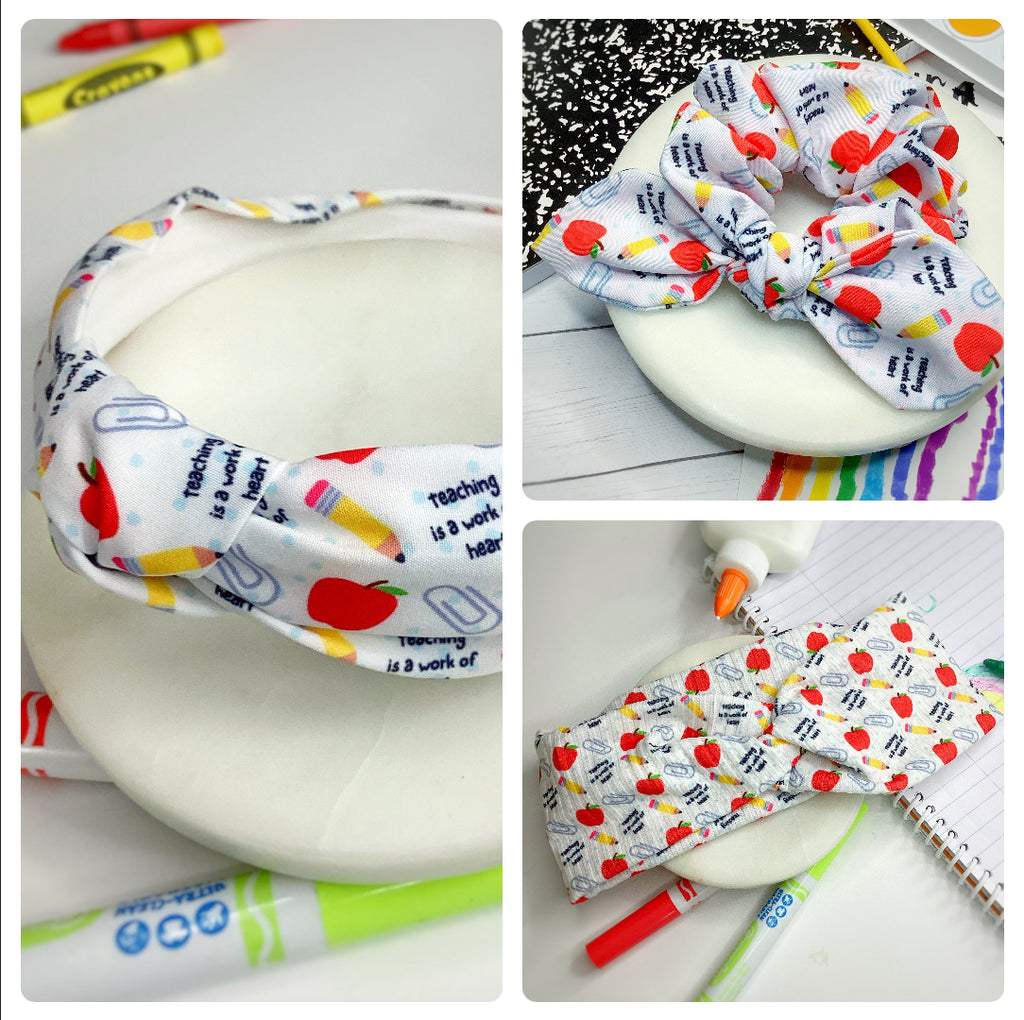 Teaching is a Work of Heart Bow Strip, Headband and Scrunchie Collection