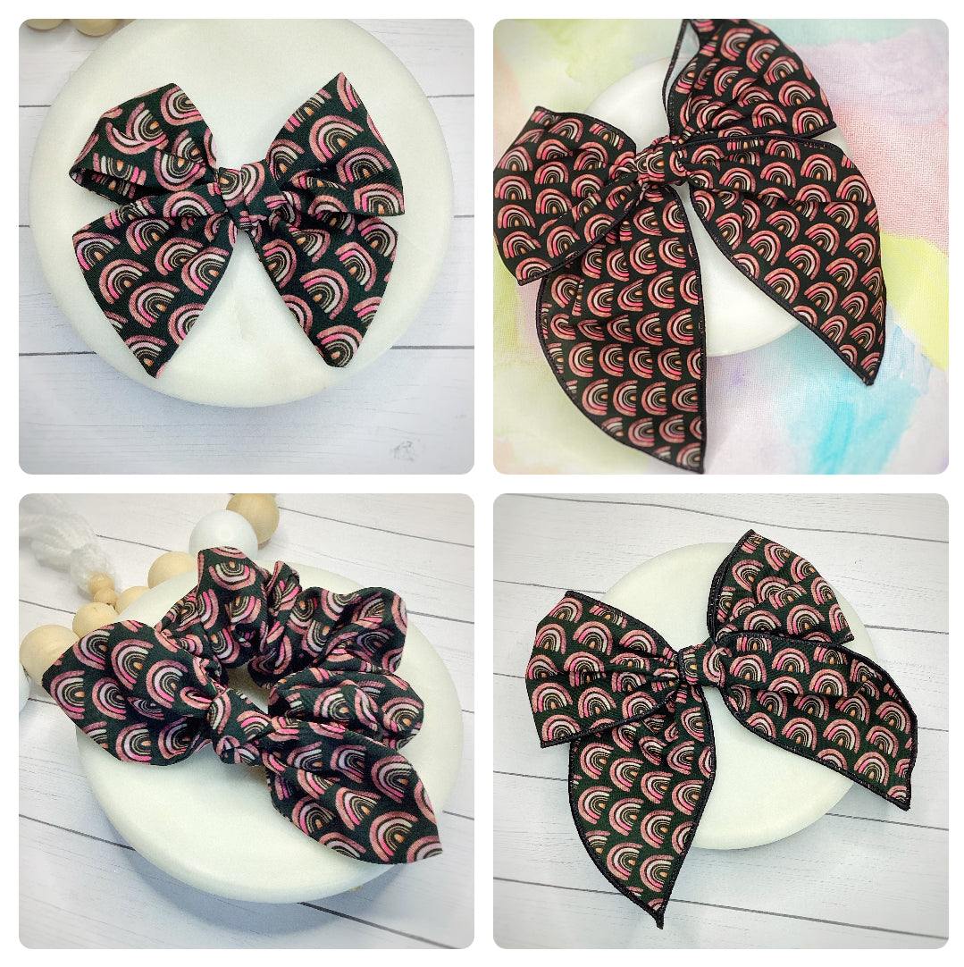 Dark Rainbows Bow Strip and Scrunchie Collection