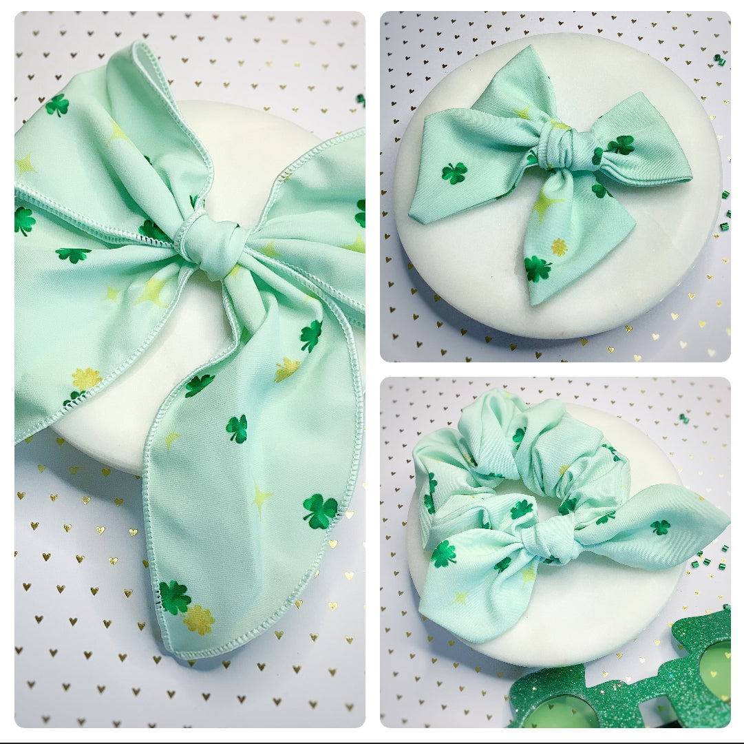 Minty Shamrock Bow Strip and Scrunchie Collection