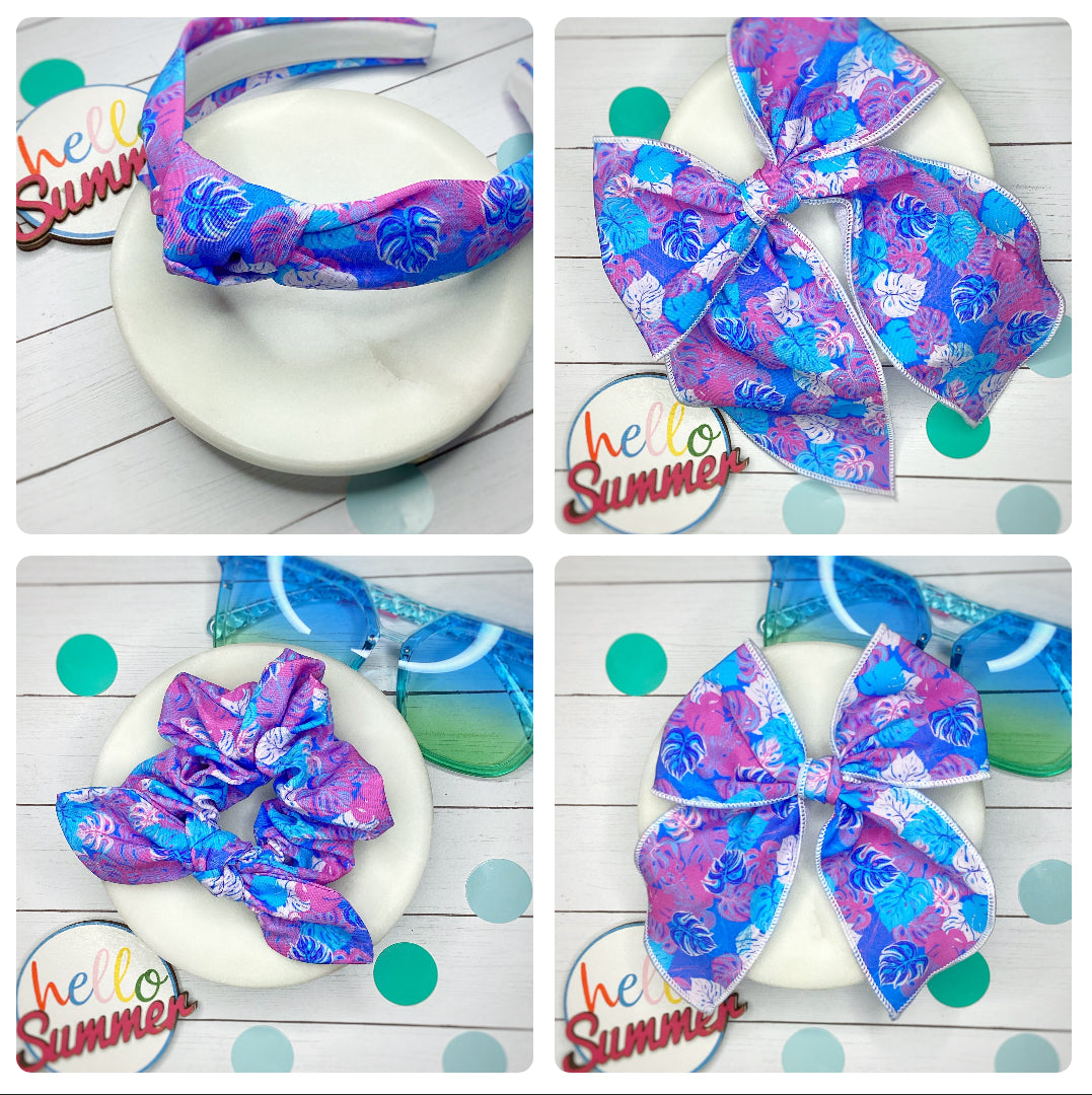 Purple Tiki Lounge Bow Strip, Headband and Scrunchie Collection