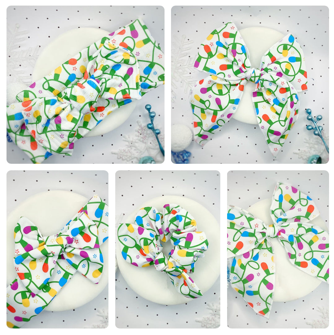 Holiday Lights Bow Strip, Baby Headwrap and Scrunchie Collection
