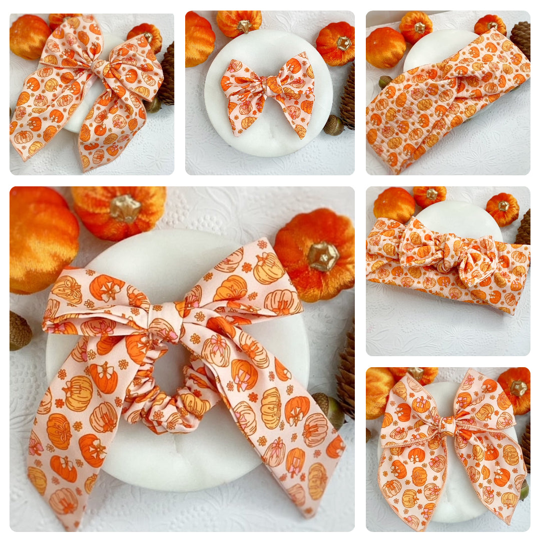 Pumpkin Patch Bow Strip, Baby Headwrap and Scrunchie Collection