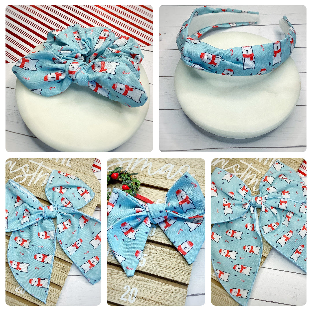 Chilly Polar Bears Bow Strip, Headband and Scrunchie Collection