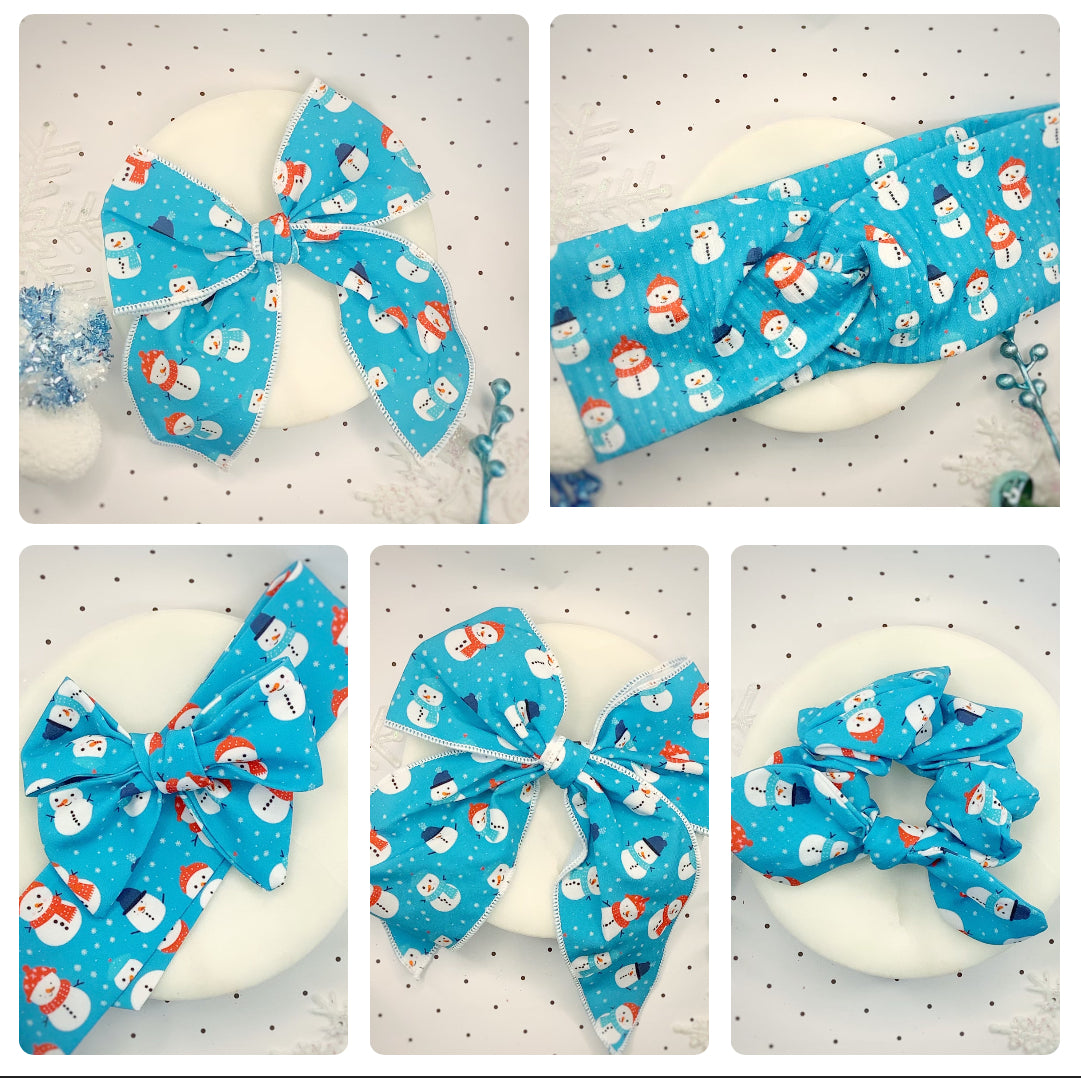 Chilly Snowmen Bow Strip, Headband and Scrunchie Collection