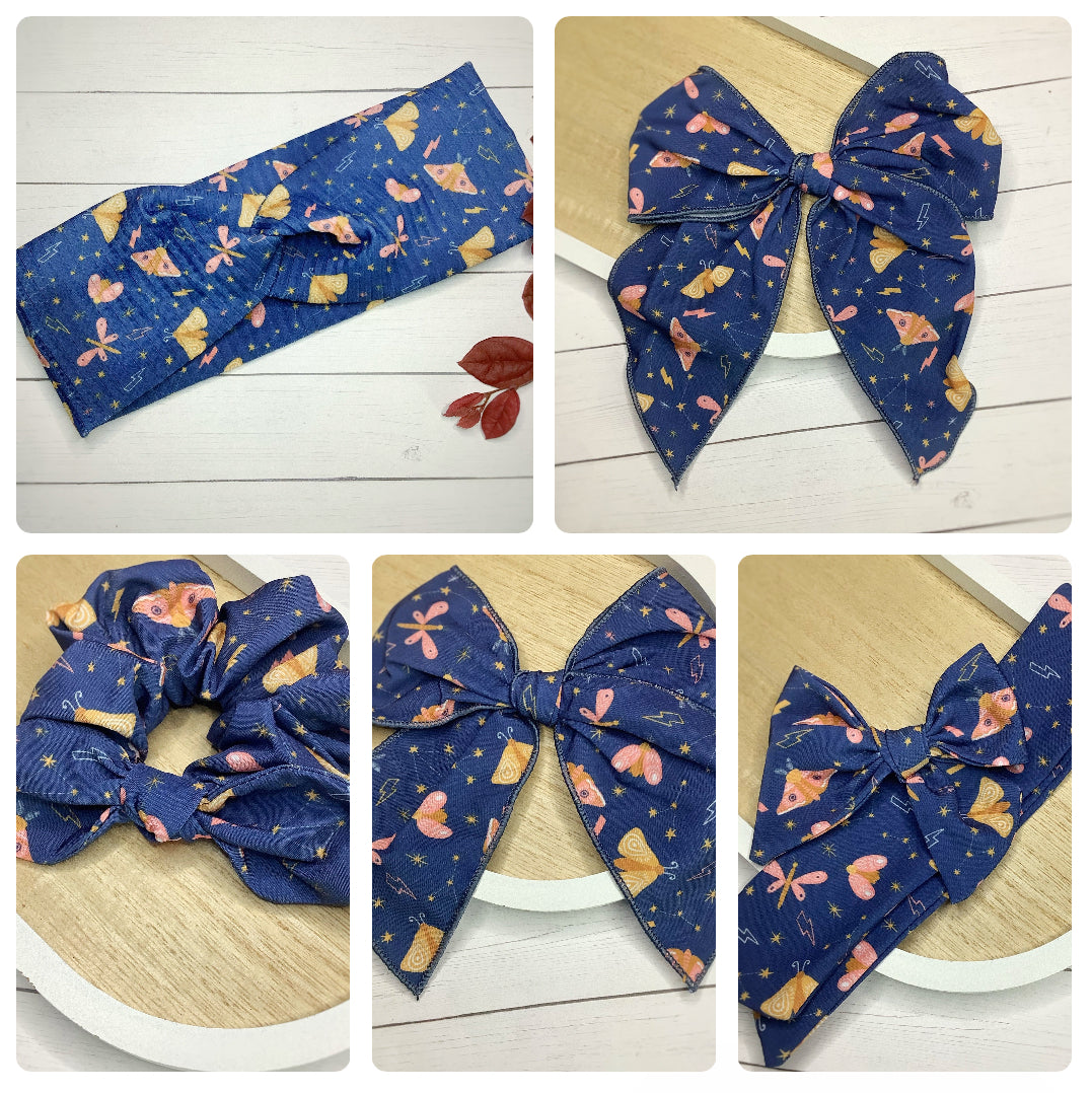 Celestial Moths Bow Strip, Headband and Scrunchie Collection