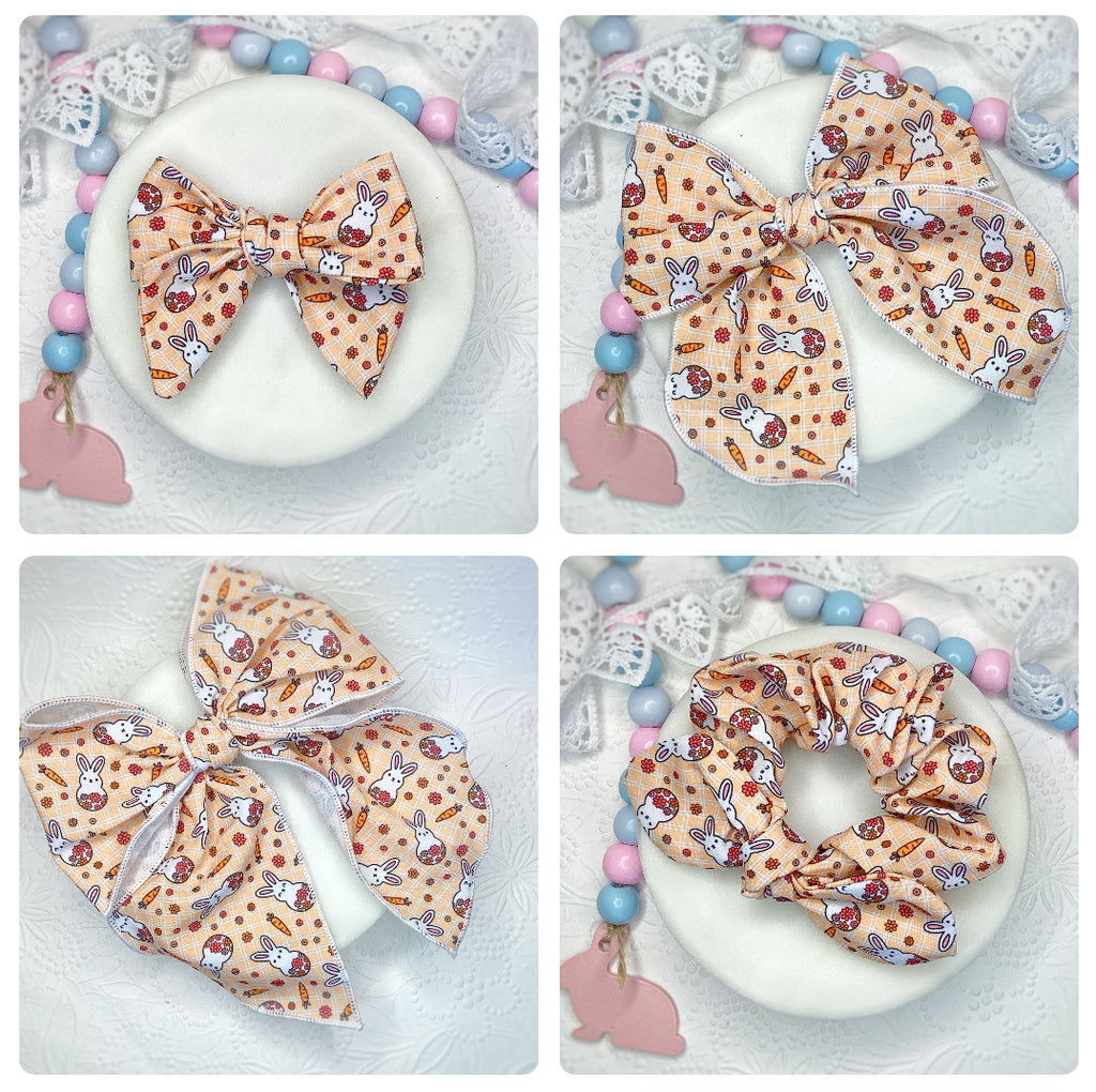 Bunnies and Carrot Bow Strip and Scrunchie Collection