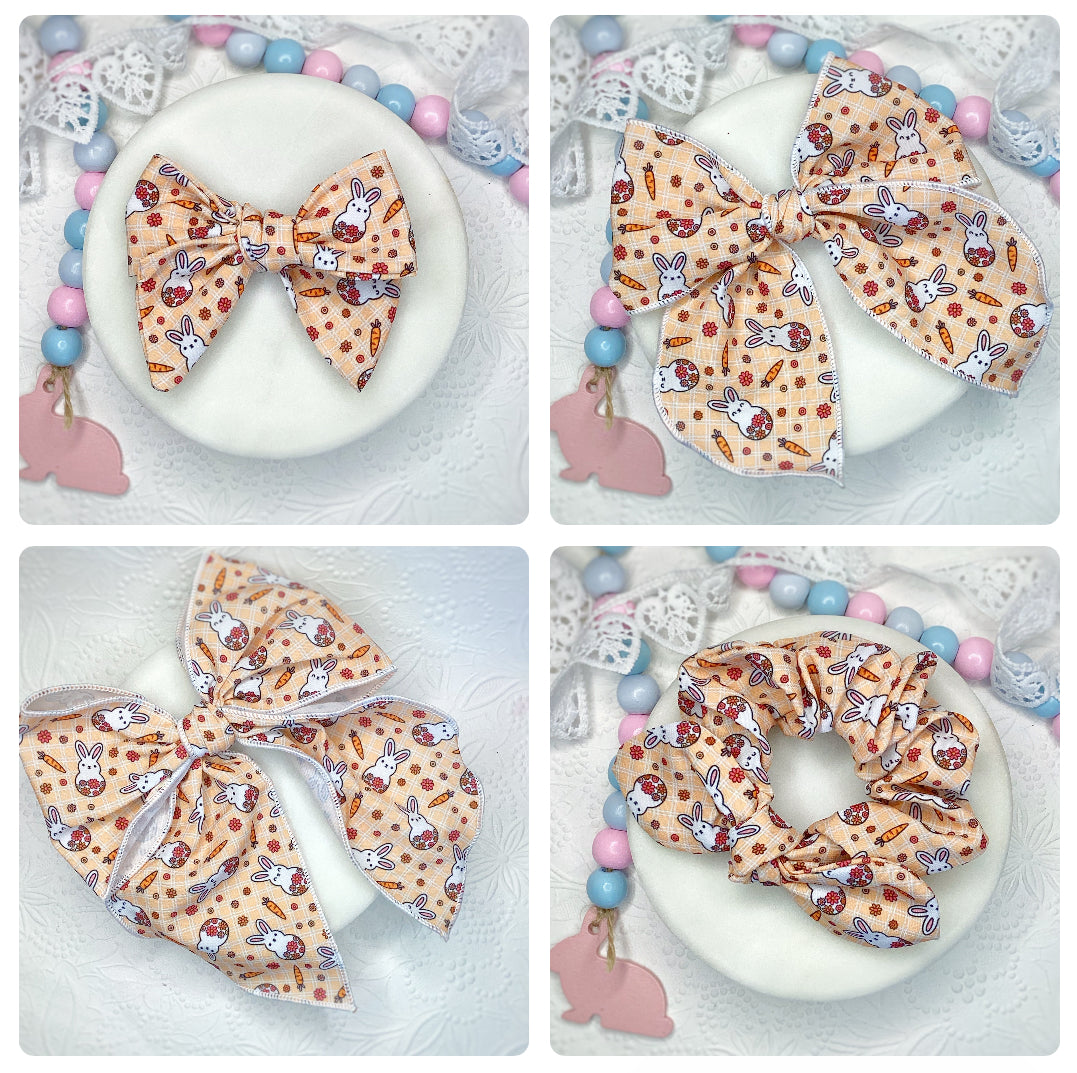 Bunnies and Carrot Bow Strip and Scrunchie Collection