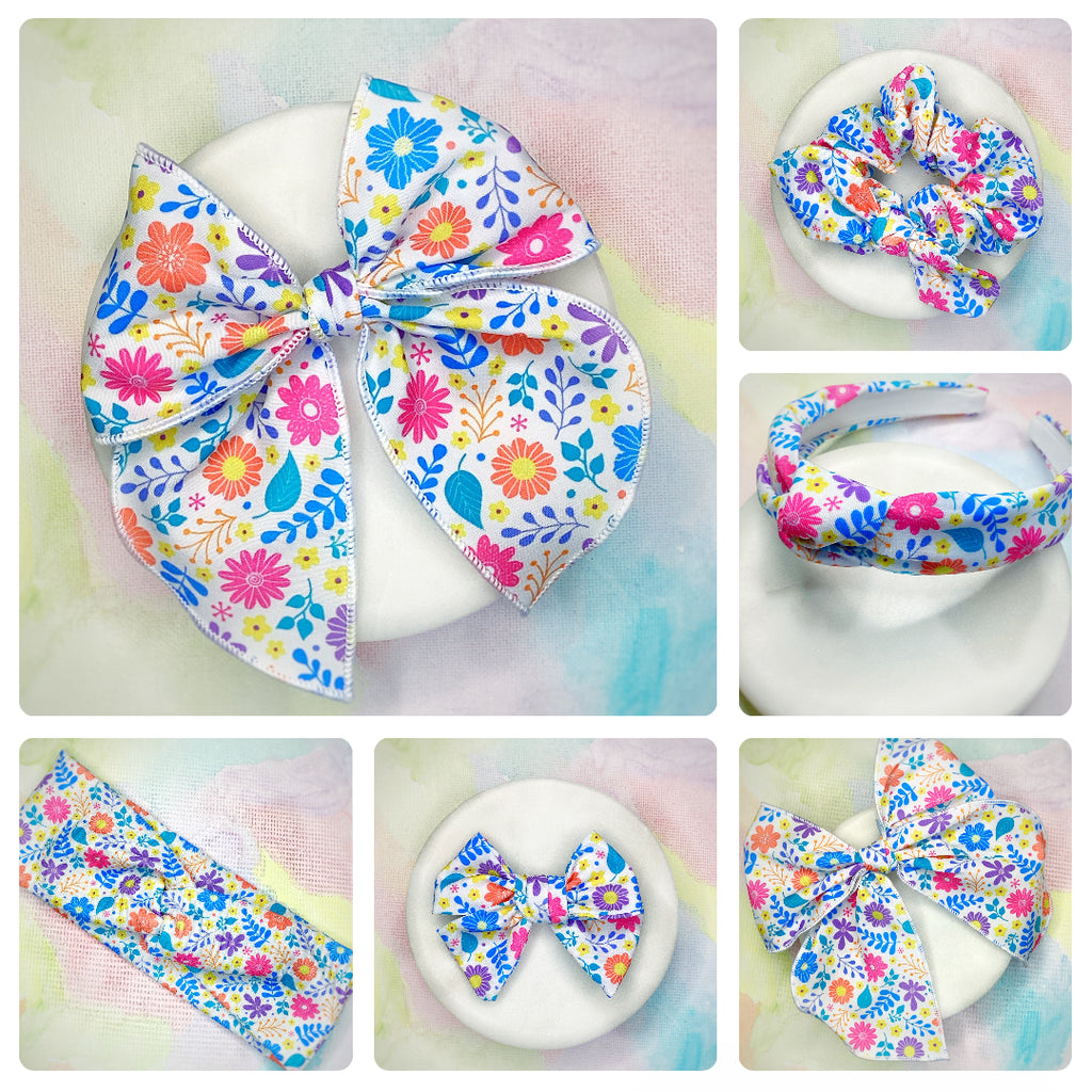 Bright Happy Gardens Bow Strip, Headband and Scrunchie Collection