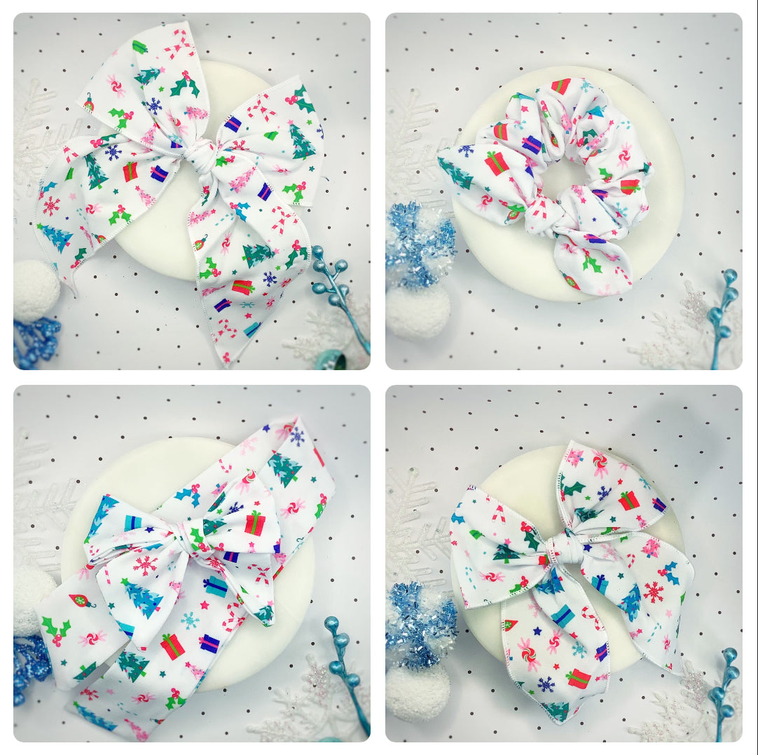 Whimsical Christmas Bow Strip and Scrunchie Collection