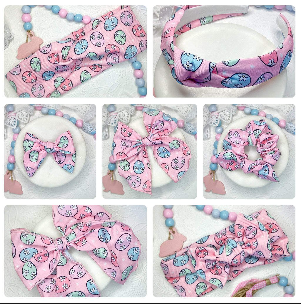 Easter Eggs Bow Strip, Headband, Baby Headwrap and Scrunchie Collection