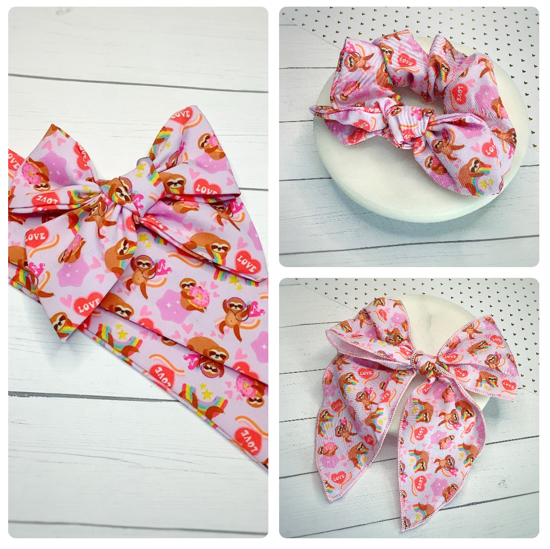 Happy Sloths Bow Strip and Scrunchie Collection