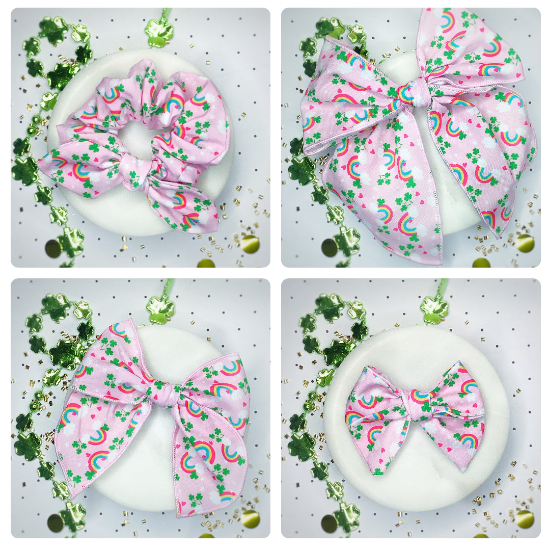 Shamrocks and Rainbows Bow Strip and Scrunchie Collection