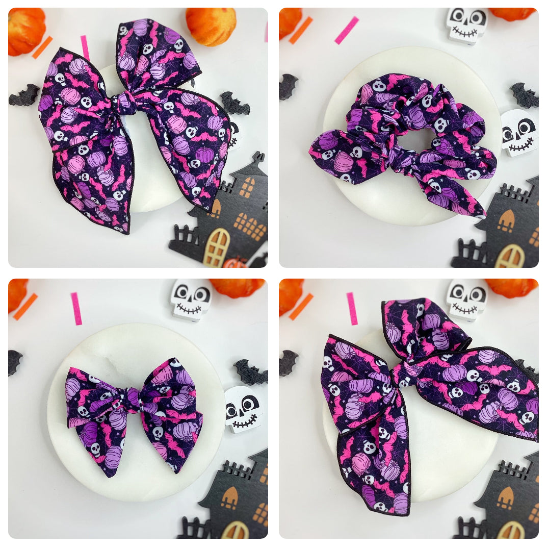 Spooky Skulls Bow Strip and Scrunchie Collection