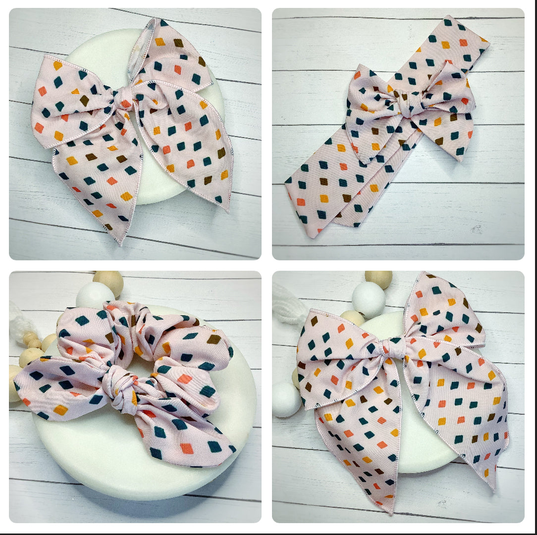 Neutral Diamonds Bow Strip and Scrunchie Collection