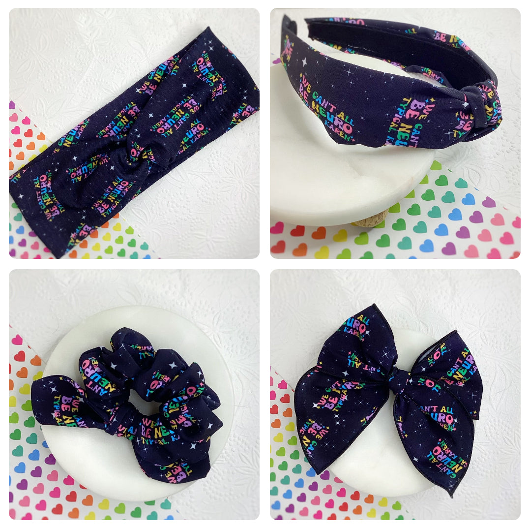 Neuro-Typical Bow Strip, Headband and Scrunchie Collection