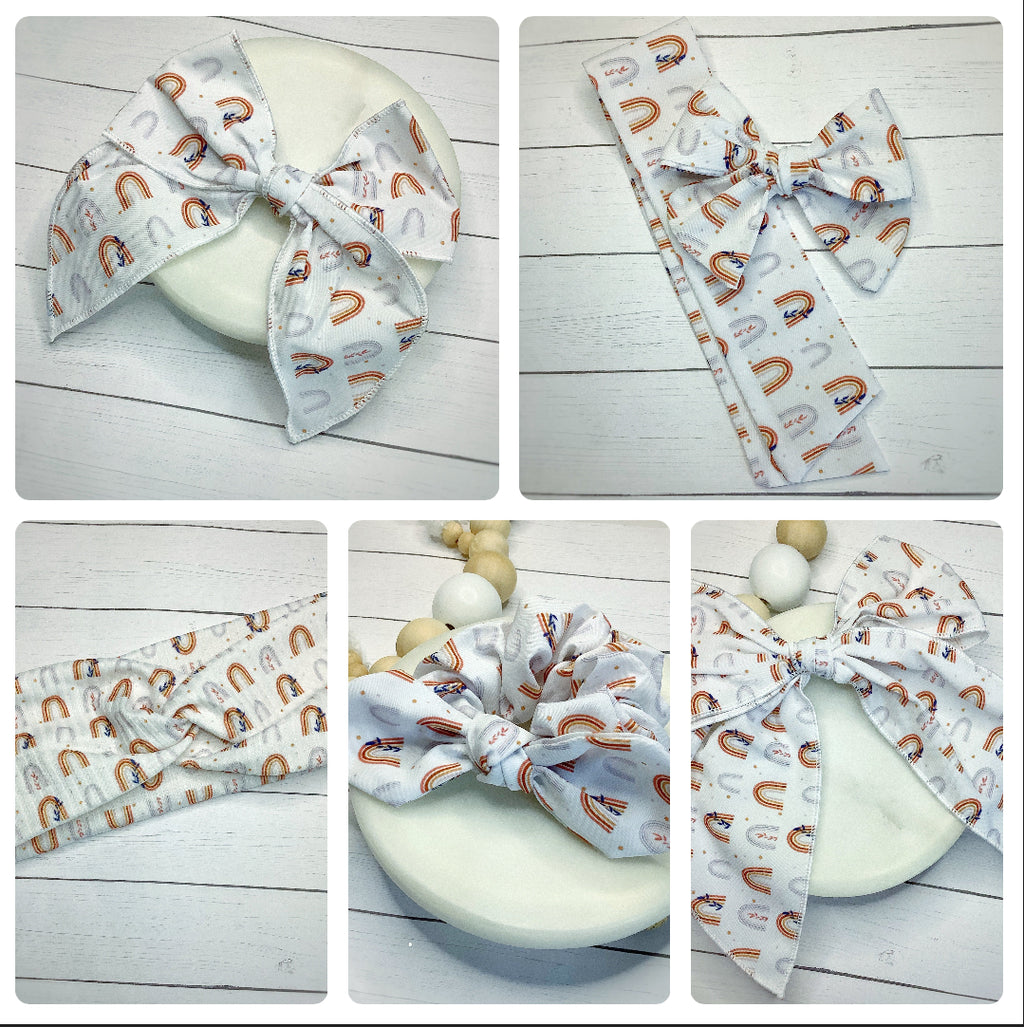 Neutral Rainbows Bow Strip, Headband and Scrunchie Collection