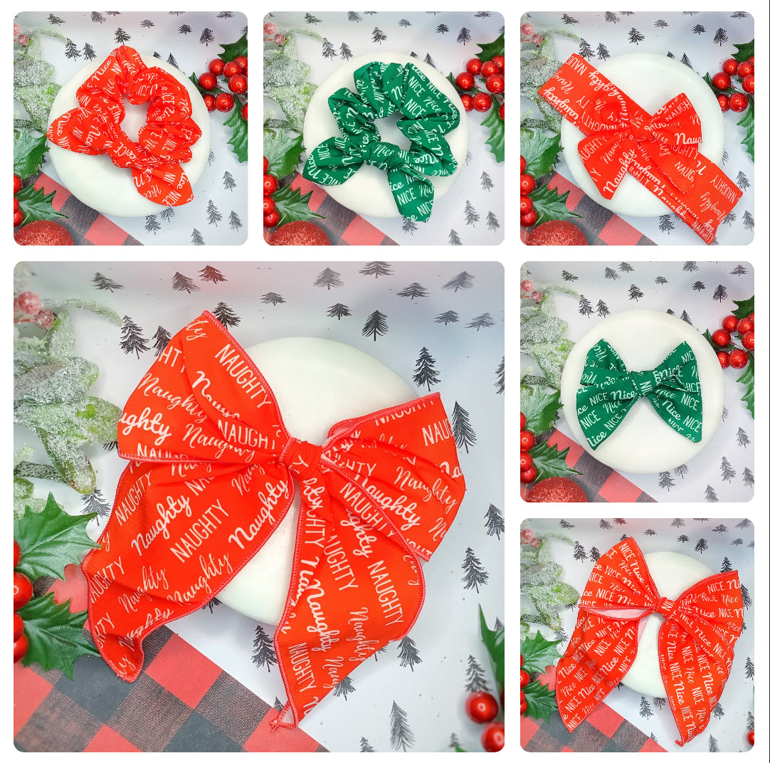 Naughty and Nice Bow Strip and Scrunchie Collection