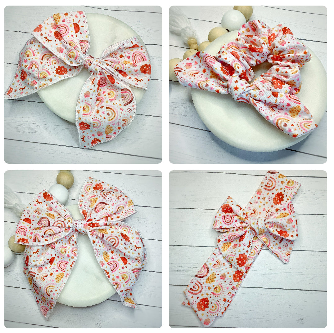 Dreamy Rainbow Bow Strip and Scrunchie Collection