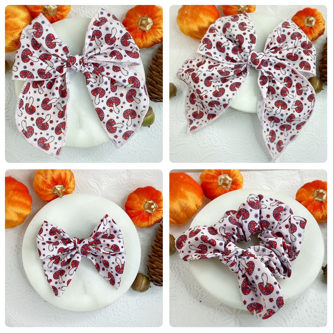 Floral Mushrooms Bow Strip and Scrunchie Collection