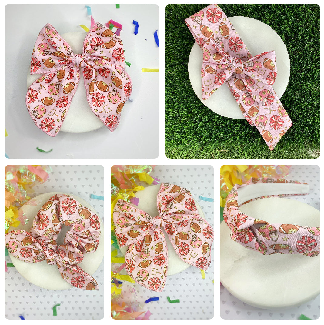 Cheering for Football Bow Strip, Headband and Scrunchie Collection
