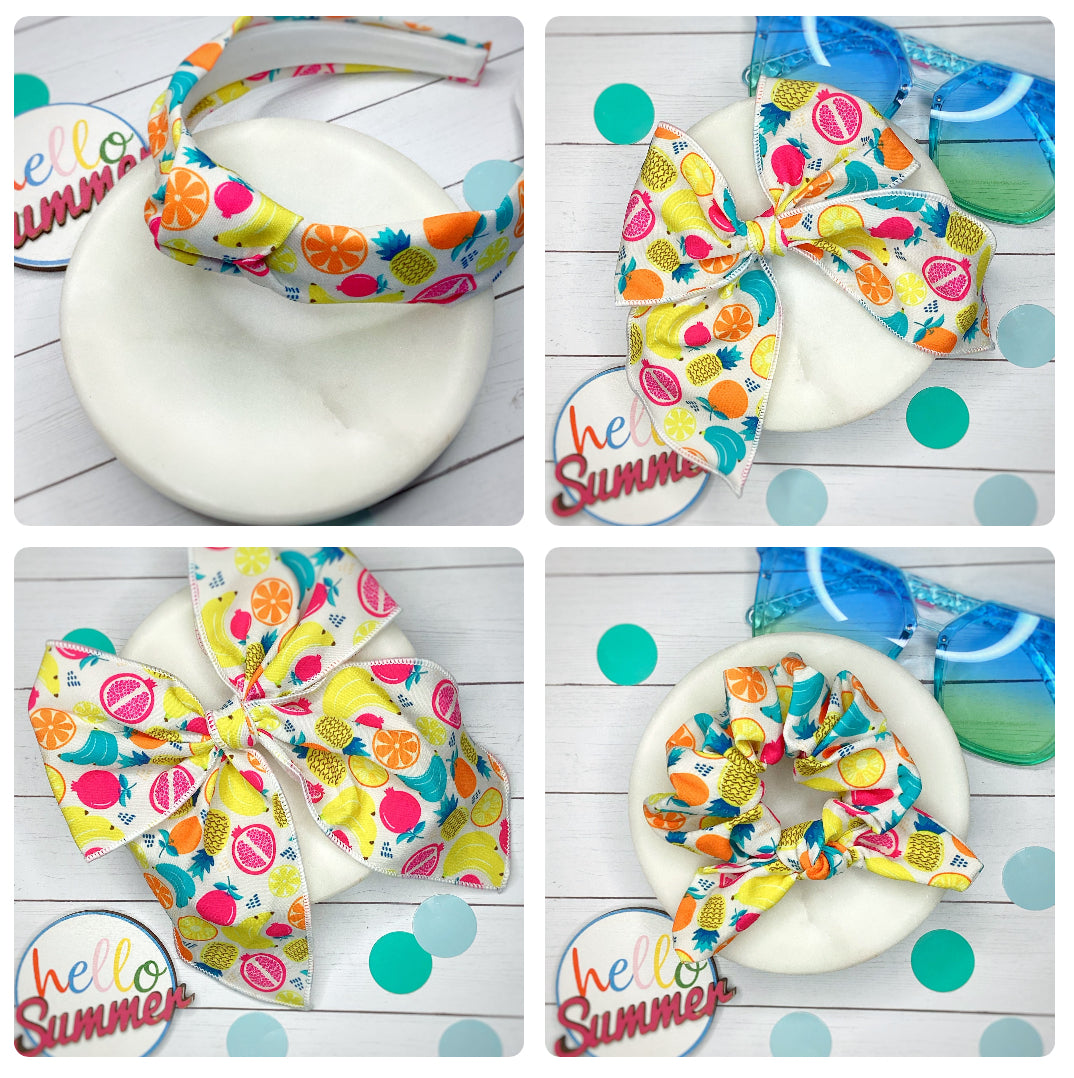 Tropical Fruits Bow Strip, Headband and Scrunchie Collection
