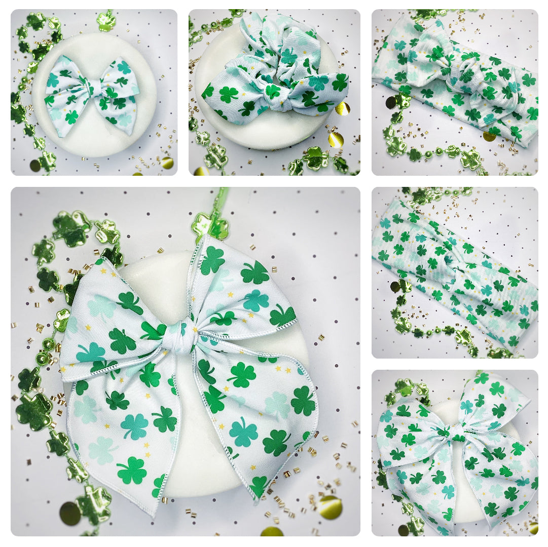 St. Patrick’s Day Bow Strip, Baby Headwrap, Headband and Scrunchie Collection