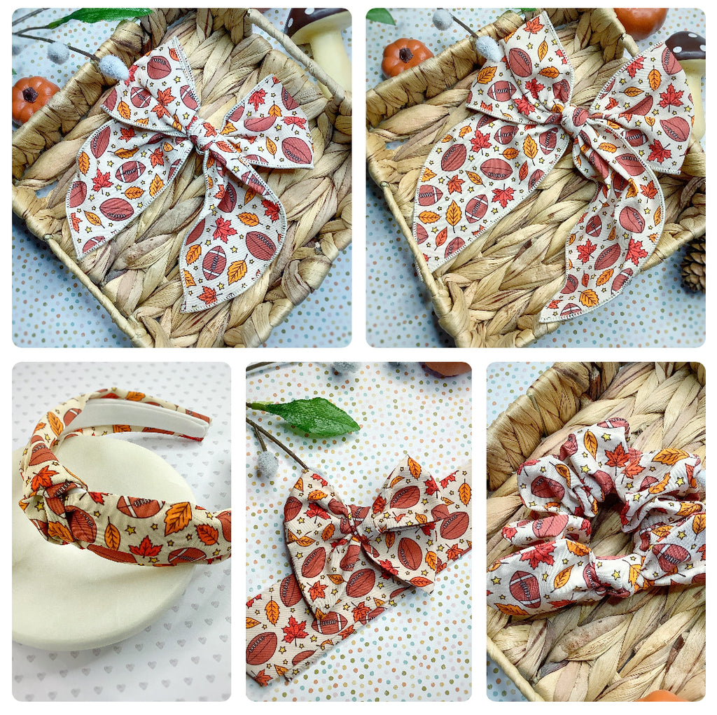 Fall Football Bow Strip, Headband and Scrunchie Collection