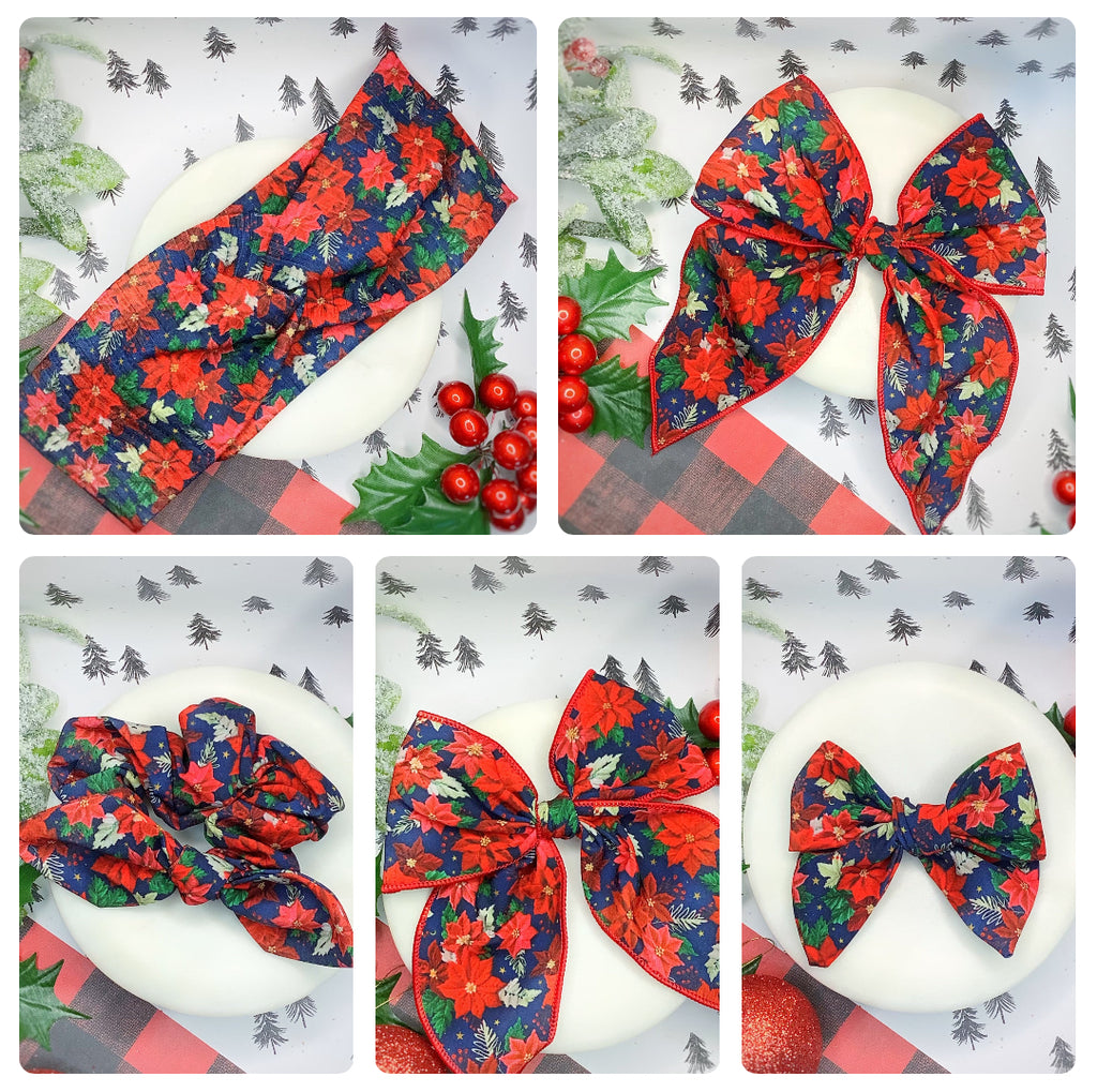 Poinsettia Perfection Bow Strip, Headband and Scrunchie Collection