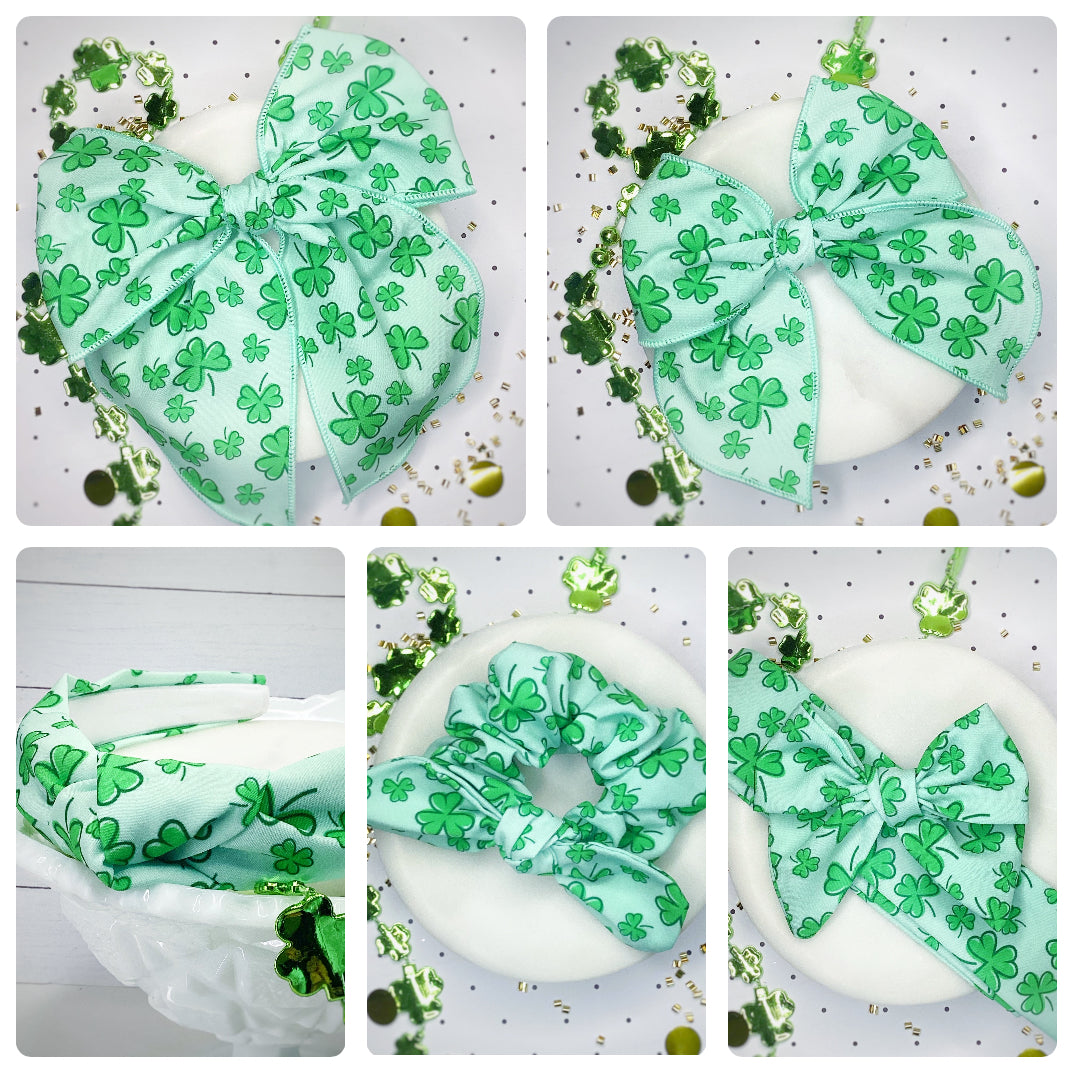 So Many Shamrocks Bow Strip, Headband and Scrunchie Collection