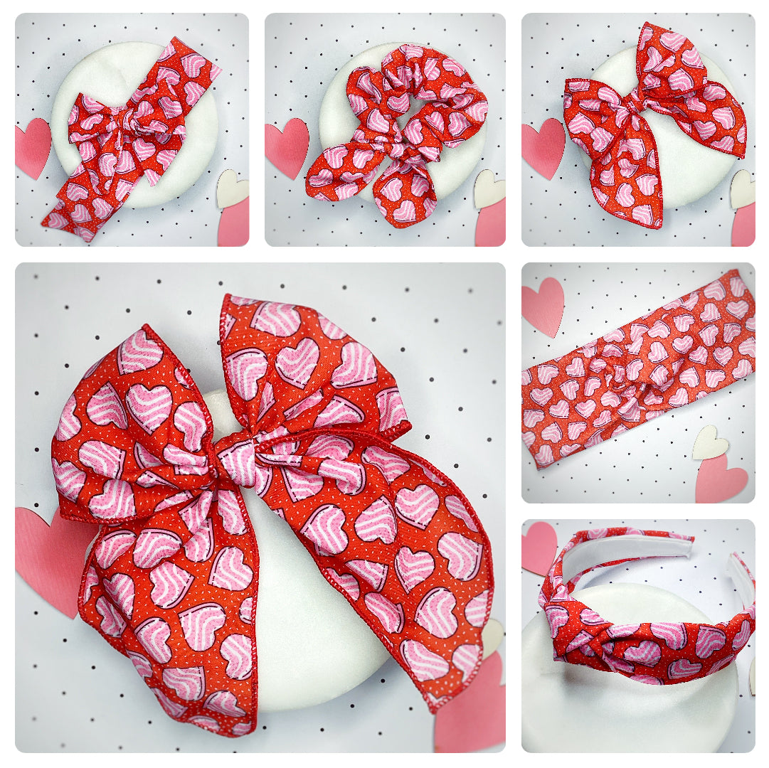 Heart Cakes Bow Strip, Headband and Scrunchie Collection
