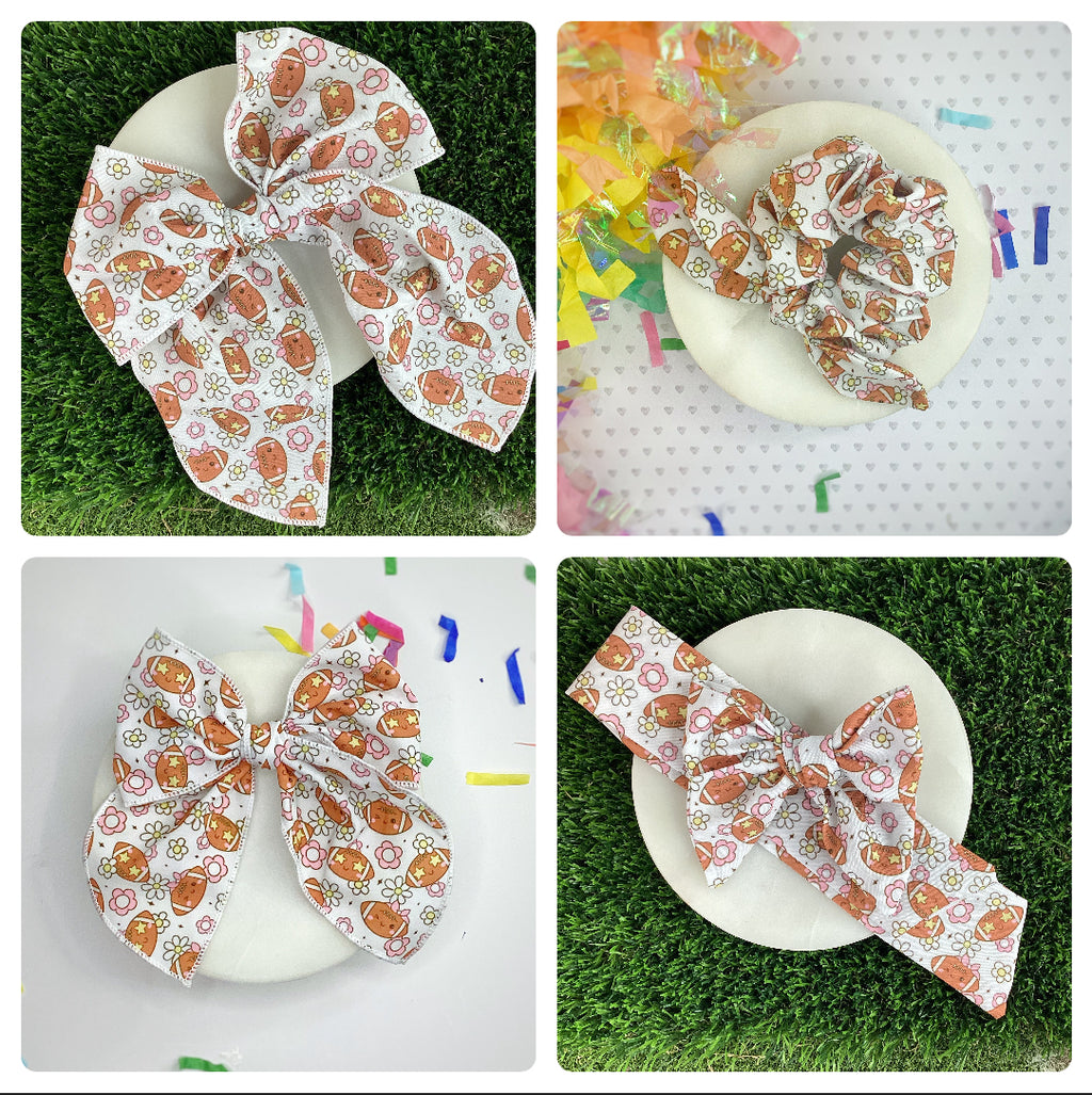 Cutesy Football Bow Strip and Scrunchie Collection