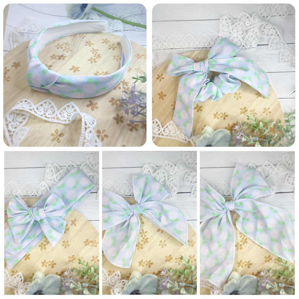 Hydrangea Gardens Bow Strip, Headband and Scrunchie Collection