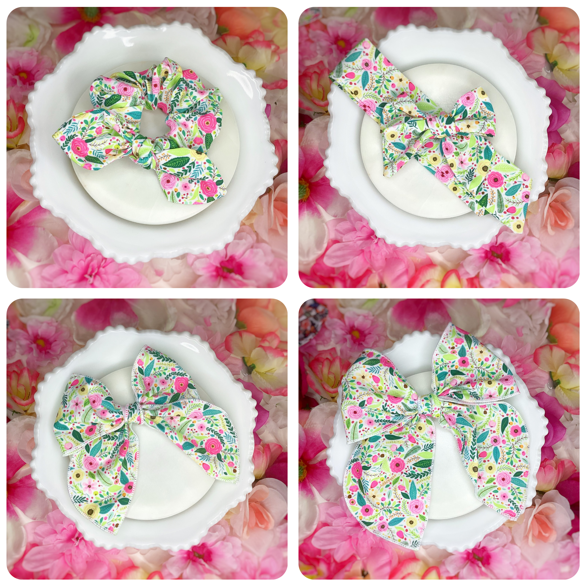 Cheery Floral Garden Bow Strip and Scrunchie Collection