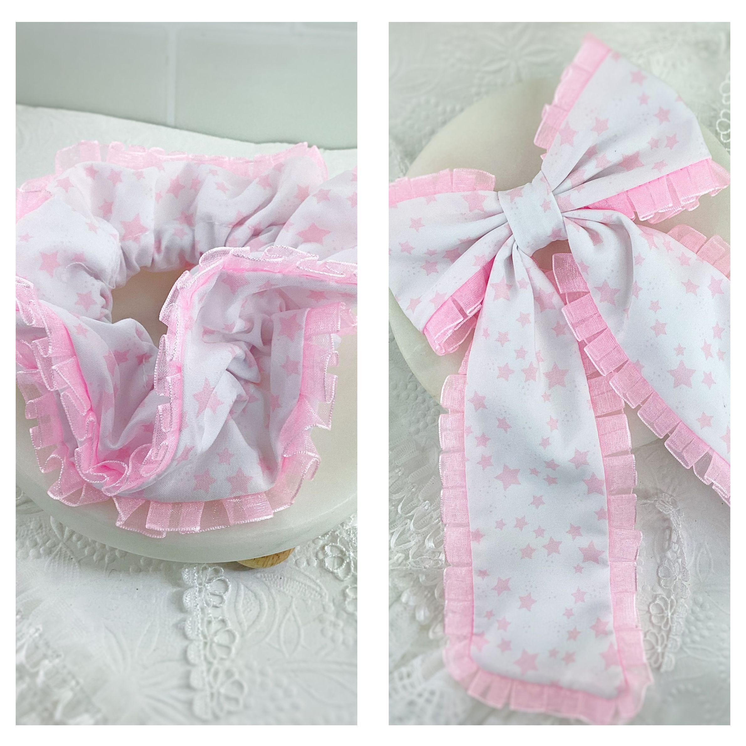 Pink Stars Ruffle Coquette Bow and Scrunchie Collection