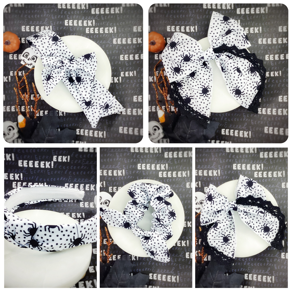 Polka Dot Spiders Bow Strip, Headband and Scrunchie Collection