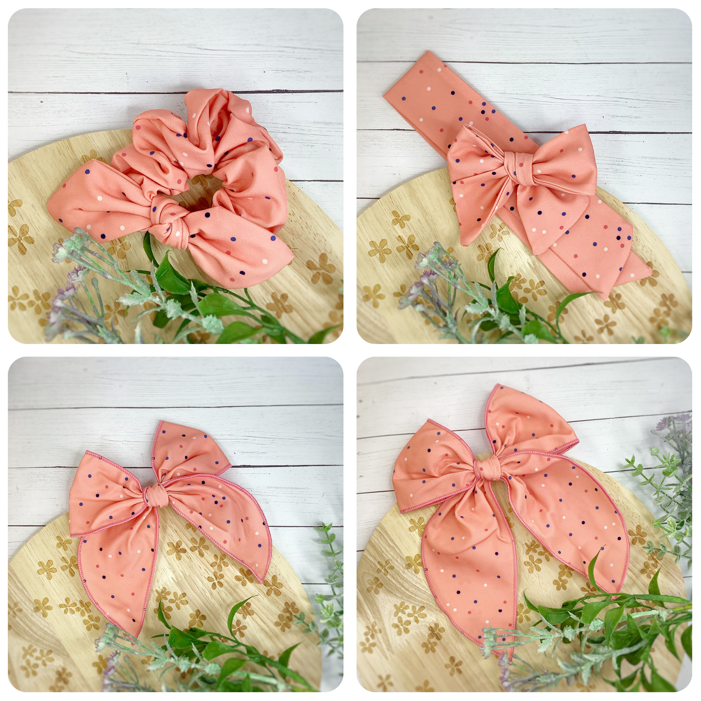 Rose Dots Bow Strip and Scrunchie Collection