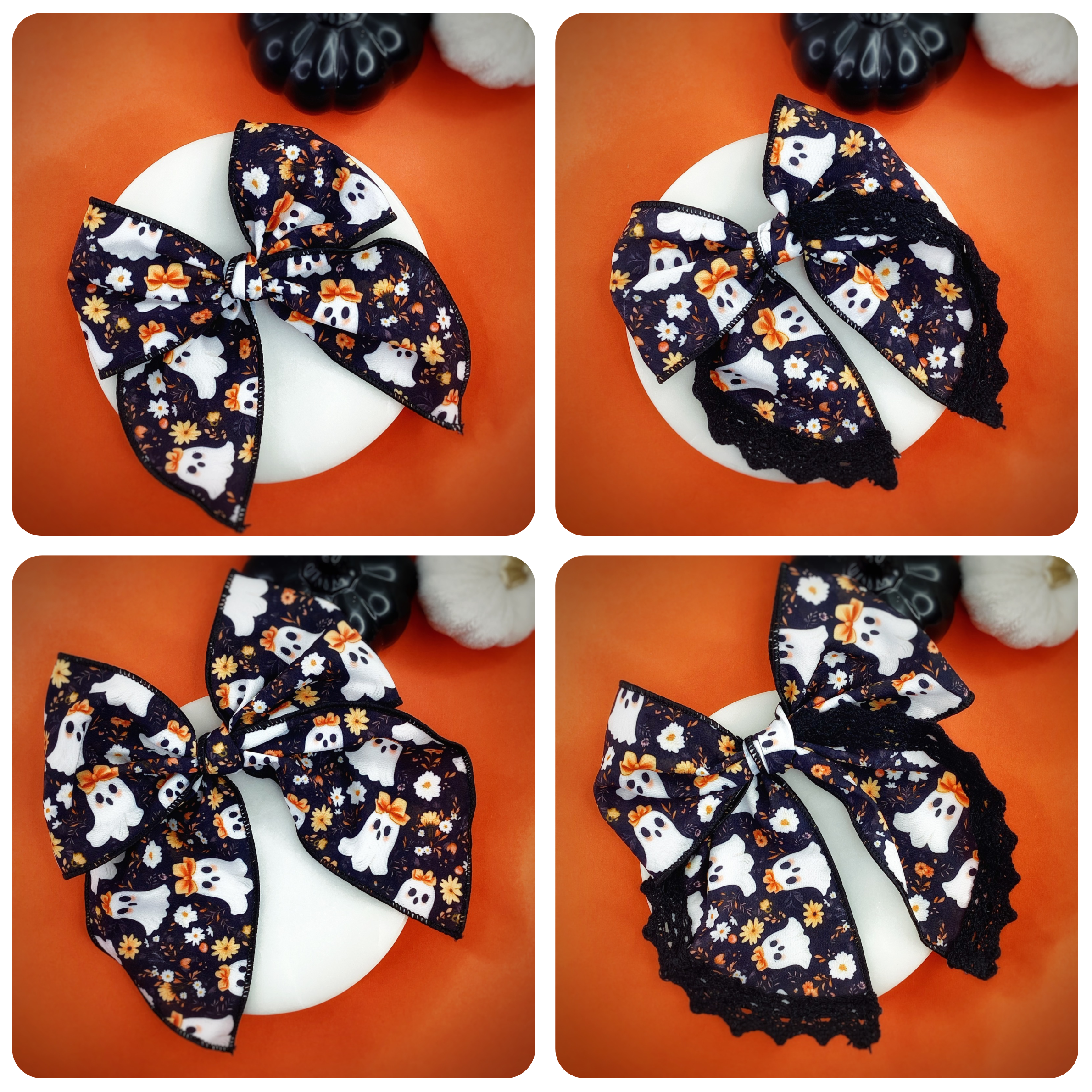Ghosts with Bows Trimmed Halloween Bow Strip Collection