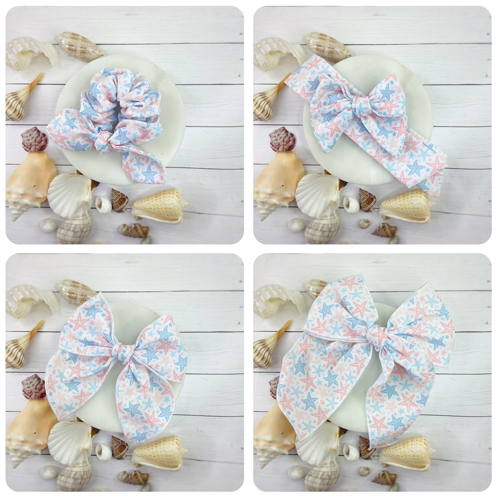 Beachy Starfish Bow Strip and Scrunchie Collection